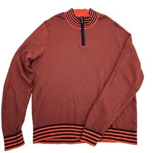 Lands' End 1/4 Zip Pullover Sweater Men's XL Orange Blue Supima Cotton